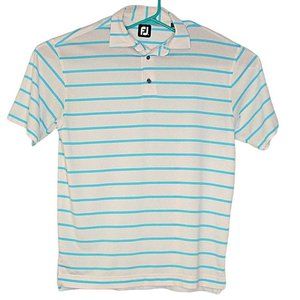 FootJoy FJ Mens Striped Golf Polo Shirt Royal Regina Golf Club White & Blue Sz L